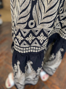 Heather Feather Embroidered Dress Black