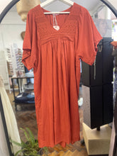 Load image into Gallery viewer, Hazel Lace Voile V Neck Dress Terracota
