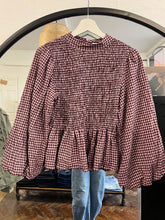 Load image into Gallery viewer, Dolly Gingham Shirred Top Plum
