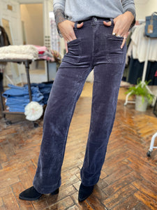 Marsha Patch Pocket Stretch Wide Leg Cord Trousers Dark Grey