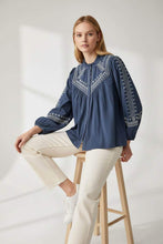 Load image into Gallery viewer, Sierra Embroidered Blouse Navy
