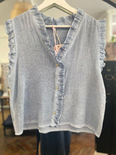 Load image into Gallery viewer, Washed Linen Frill Waistcoat Pale Blue

