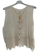 Load image into Gallery viewer, Cove Crochet Trim Waistcoat Cream
