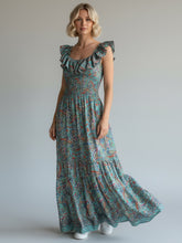 Load image into Gallery viewer, Silky Sue Paisley Dress Turquoise/Red
