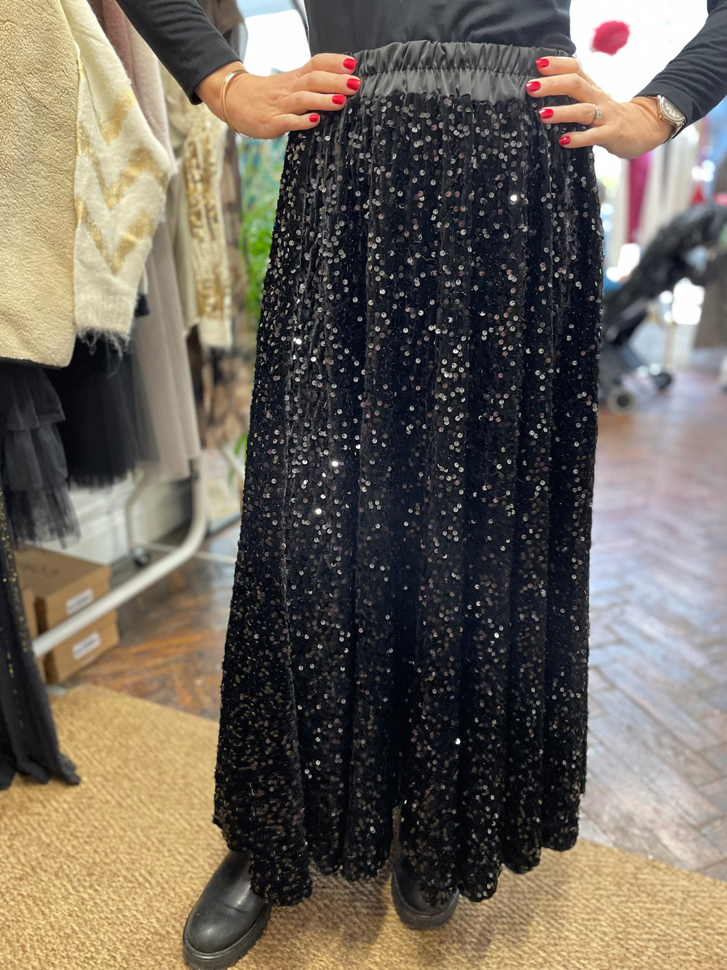 Stella Sequin Skirt Black