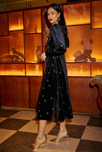 Load image into Gallery viewer, Velvet Midi Dress With Starburst Foil Print - Black
