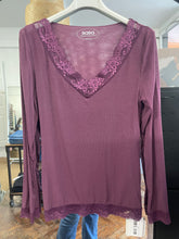 Load image into Gallery viewer, Lace Trim V Neck Modal/Cashmere Base Layer Plum

