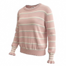 Load image into Gallery viewer, Merino Striped Frill Cuff Jumper Dusty Pink
