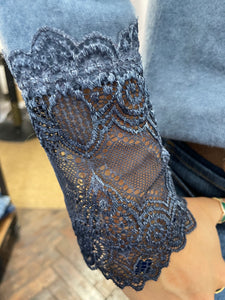 Elara Lace Trim V Neck Blue