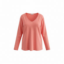 Load image into Gallery viewer, Crochet Edge V Neck T-Shirt Coral
