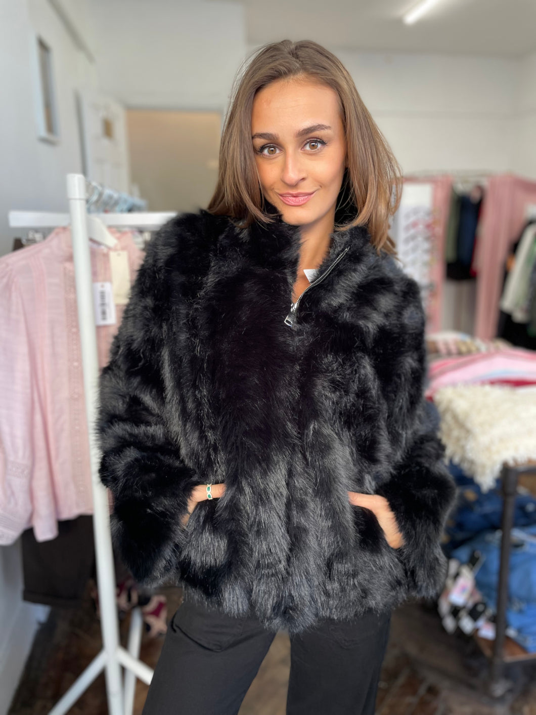 Miska Faux Fur Jacket Black
