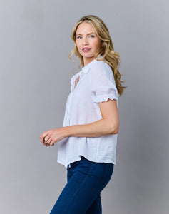 Chrisa Half Sleeve Linen Blouse White