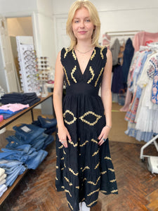 Cindy Embroidered Maxi Dress Black