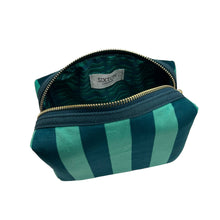 Load image into Gallery viewer, Teal Stripe Make-up Bag &amp; Bow Brooch - Recycled Velvet: Small
