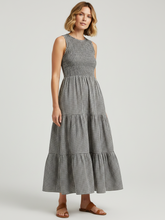 Load image into Gallery viewer, Luna Gingham Shirred Dress Chocolate
