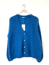 Load image into Gallery viewer, Claudia Open Knit Button Mohair Cardigan Petrol Blue
