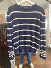 Load image into Gallery viewer, Merino Striped Frill Cuff Jumper Navy
