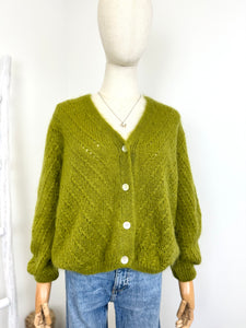 Claudia Open Knit Button Mohair Cardigan Olive