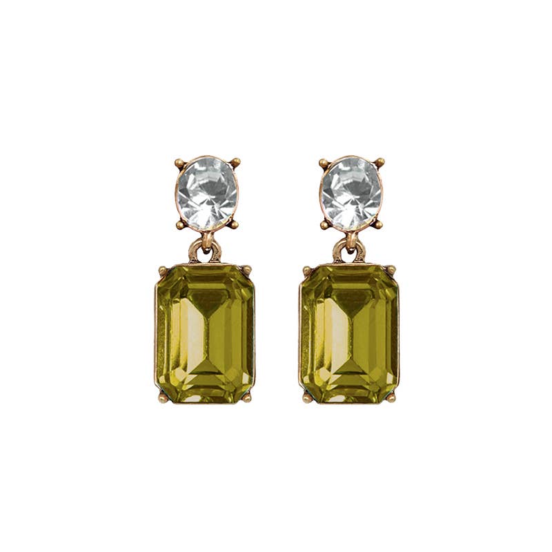 Oval Twin Gem Post Earring in Olive & Clear