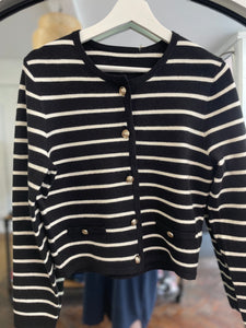 Willow Striped Button Cardigan Black