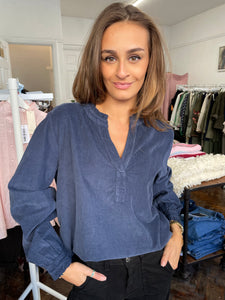 Nola Frill Collar Needle Corduroy Shirt Navy
