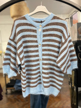Load image into Gallery viewer, Rita Pale Blue/Chocolate Striped Cardigan
