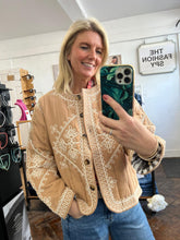 Load image into Gallery viewer, Zarina Contrast Embroidered Jacket Denim Camel
