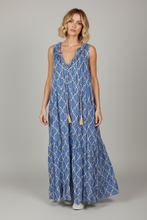 Load image into Gallery viewer, Cassy Sleeveless Tiered Dress Cobalt Leaf Print
