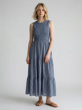 Load image into Gallery viewer, Luna Striped Shirred Dress Navy
