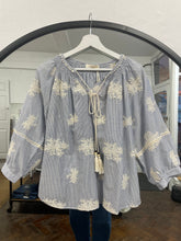 Load image into Gallery viewer, Blossom Pinstripe Embroidered Blouse
