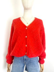 Claudia Open Knit Button Mohair Cardigan Orange