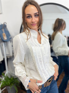 Lena Pintuck & Lace Blouse Cream