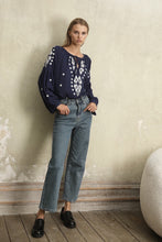 Load image into Gallery viewer, Seraphina Embroidered Blouse Navy
