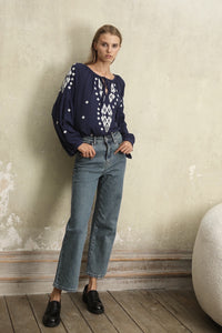 Seraphina Embroidered Blouse Navy