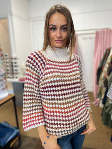 Fawn Funnel Neck Jumper Cream/Autumn Stripe