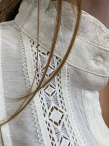 Lena Pintuck & Lace Blouse Cream