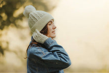 Load image into Gallery viewer, Classic Cable Knit Bobble Hat: Black
