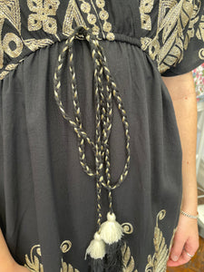 Heather Feather Embroidered Dress Black