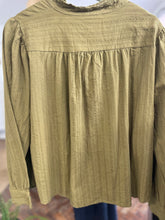 Load image into Gallery viewer, Rosalie Long Sleeve Cotton Stripe Insert Blouse Olive
