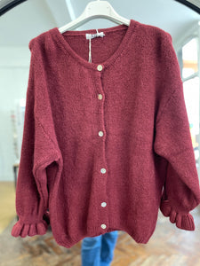 Alpaca Frill Cuff Cardigan Wine