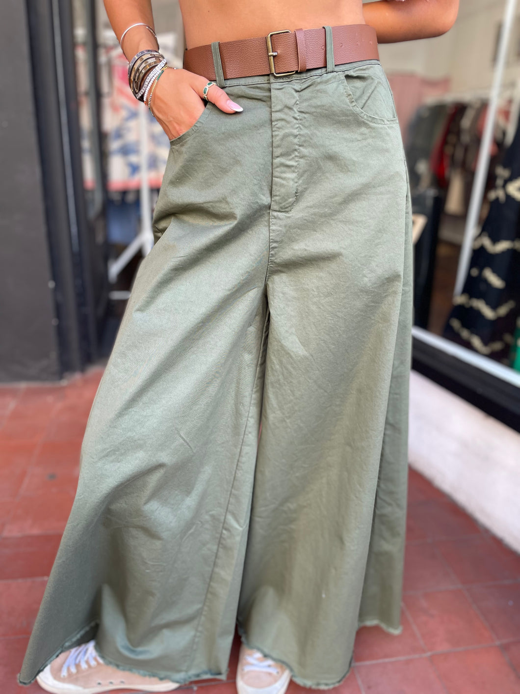 Pippa Stretch Palazzo Trouser Khaki