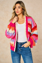 Load image into Gallery viewer, Hand Knitted Rainbow Striped Cardigan in Red/Pink
