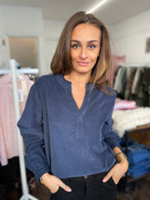 Load image into Gallery viewer, Nola Frill Collar Needle Corduroy Shirt Navy
