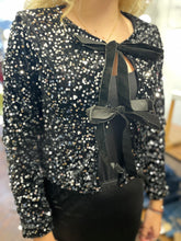 Load image into Gallery viewer, Vivienne Bow Front Sequin Jacket Silver/Black
