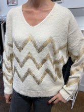 Load image into Gallery viewer, Metallic Zig Zag Jumper Cream/Gold
