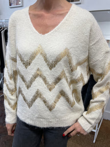 Metallic Zig Zag Jumper Cream/Gold