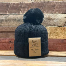 Load image into Gallery viewer, Classic Cable Knit Bobble Hat: Black
