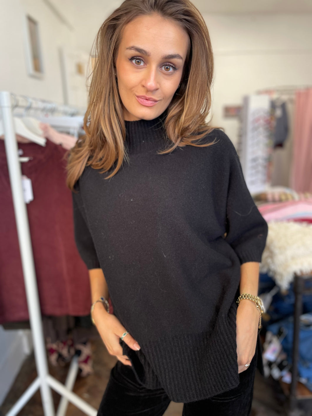 Tamsin Turtle Neck Half Sleeve Black