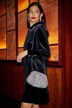 Load image into Gallery viewer, Black Long Sleeve Velvet Tunic With Diamante Collar - Black
