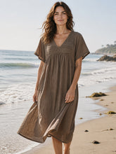 Load image into Gallery viewer, Hazel Lace Voile V Neck Dress Chocolate
